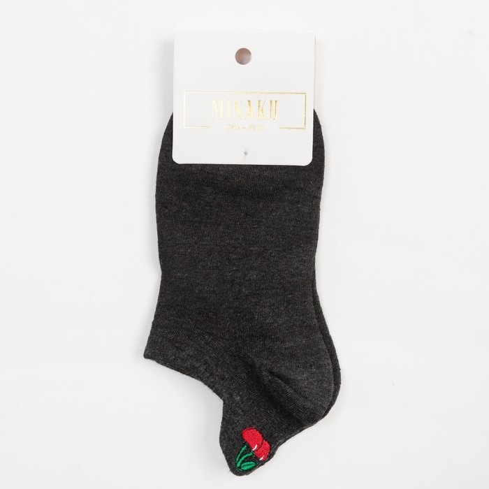 Носки женские укороченные MINAKU &laquo;Вишня&raquo;, цвет графит, размер 36-39 (23-25 см)