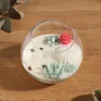 Свеча ароматическая в подсвечнике "Суккуленты" 1 фитиль аромат кофе 11х11х10 см