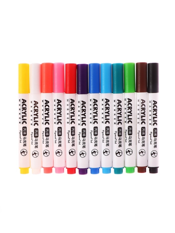 Набор акриловых маркеров 12 цветов в пластиковом тубусе