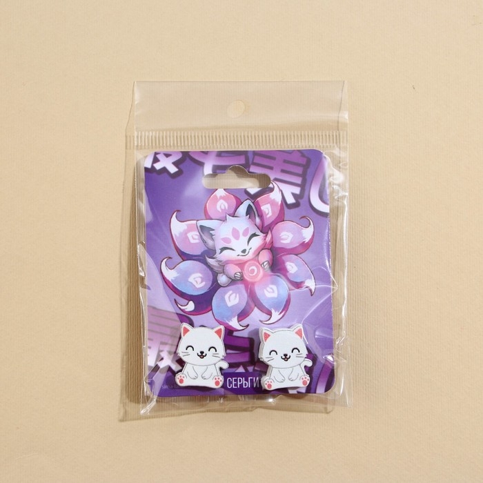 Серьги &laquo;Котик&raquo; гвоздики, 6х9 см