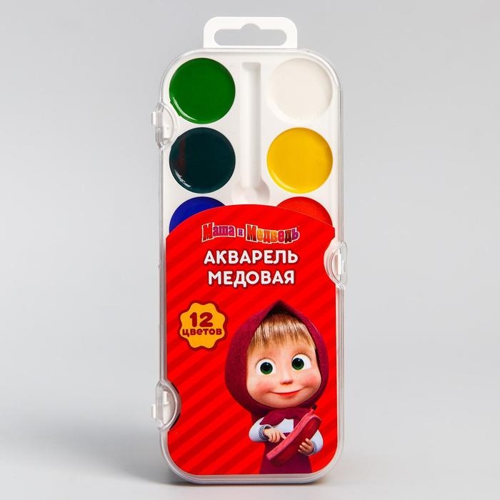 Акварель медовая 12 цветов, &laquo;Маша и Медведь&raquo;, без кисти