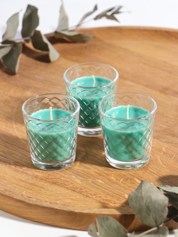 Свеча ароматическая в стакане (набор 3 шт) по 50 мл, 10 ч, 32 гр, ХВОЙНАЯ ИГОЛКА Свеча ароматическая в стакане (набор 3 шт) по 50 мл, 10 ч, 32 гр, ХВОЙНАЯ ИГОЛКА