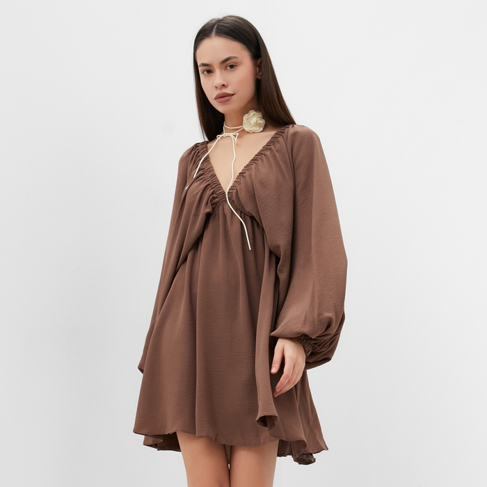 Платье женское MIST с глубоким вырезом р. 48, коричневый Платье женское MIST с глубоким вырезом р. 48, коричневый