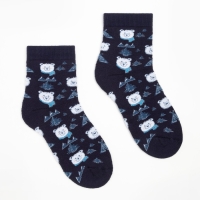 Носки женские новогодние махровые &laquo;Мишки&raquo;, цвет тёмно-синий, размер 23-25