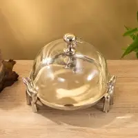 Тортовница со стеклянной крышкой "Олени" 23х23х20 см, алюминий