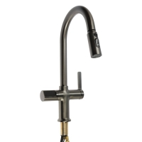 Смеситель для кухни ZEIN Z3783, экран температуры, вытяжной излив, высота 23 см, 3 режима