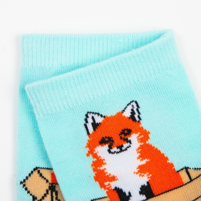 Носки женские &laquo;Лиса в коробке&raquo;, цвет мятный, размер 23-25