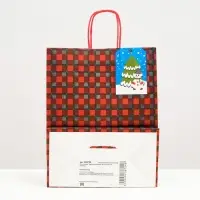 Пакет бумажный подарочный новогодний крафт &laquo;Красная клеточка&raquo; 22&times;12&times;27 см