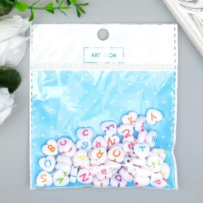 Набор бусин для рукоделия и плетения &laquo;Арт Узор. Английские буквы на сердце&raquo;, 20 г, пластик, 1.2&times;1.2 см