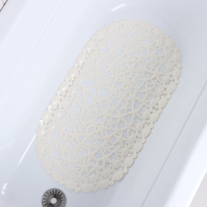 Коврик противоскользящий в ванну на присосках Доляна &laquo;Прибрежье&raquo;, 38&times;68 см, цвет белый