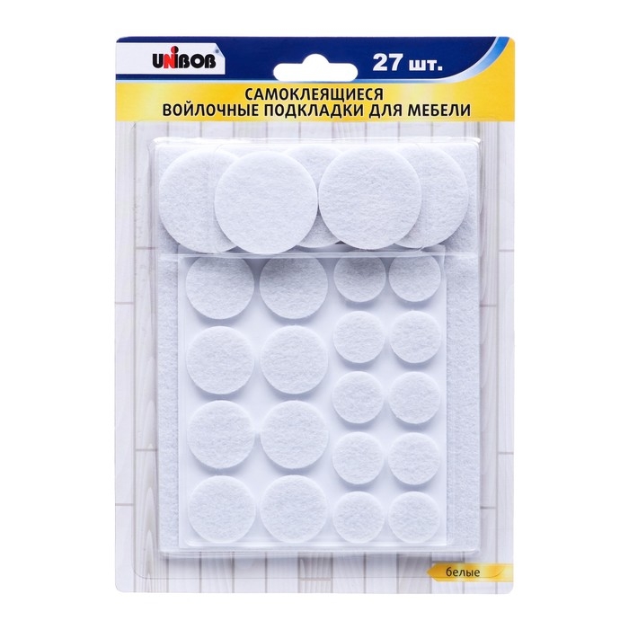 Самоклеящиеся войлочные подкладки для мебели UNIBOB белые, 27 шт Самоклеящиеся войлочные подкладки для мебели UNIBOB белые, 27 шт