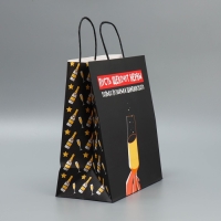 Пакет подарочный новогодний крафтовый &laquo;Шампанское&raquo;, 28 х 32 х 15 см, Новый год