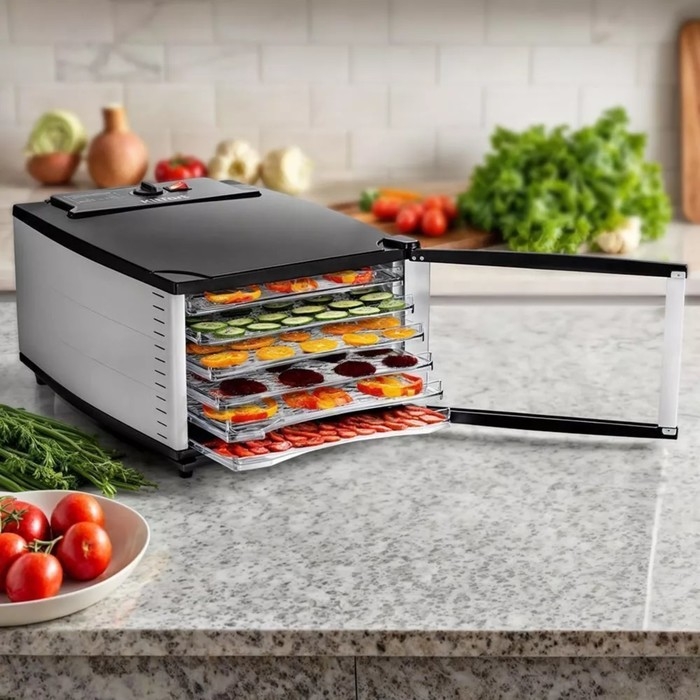 Сушилка для овощей и фруктов Kitfort КТ-1969, 00 Вт, 6 ярусов, регулировка t&deg;, чёрная