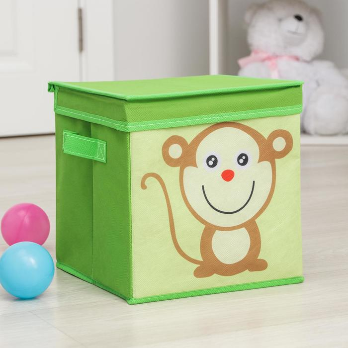 Короб стеллажный для хранения с крышкой &laquo;Обезьянка&raquo;, 25&times;25&times;25 см, цвет зелёный