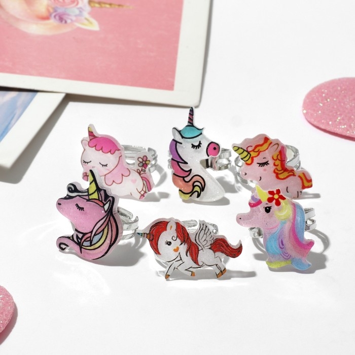 Набор колец детских (7 шт.) &laquo;Выбражулька&raquo;, единороги, цветной