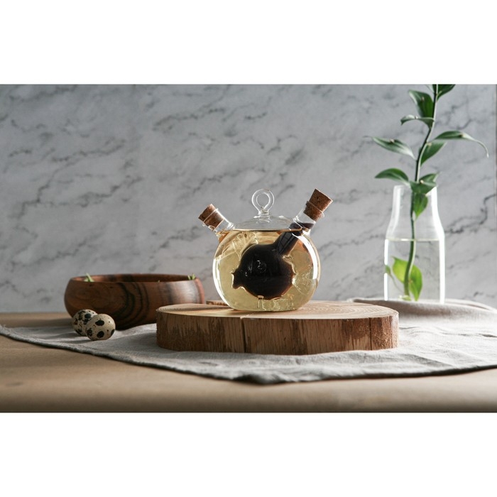 Бутыль стеклянная для соусов и масла 2 в 1 &laquo;Фьюжн. Рыбка&raquo;, 420/50 мл, 12,4&times;10&times;12 см