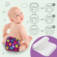 Многоразовый подгузник &laquo;Монстрики&raquo;, 3-15 кг, цвет фиолетовый, Крошка Я