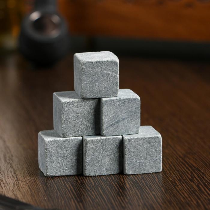 Камни для виски "Мужик.Борода", в шкатулке, натуральный стеатит, 6 шт