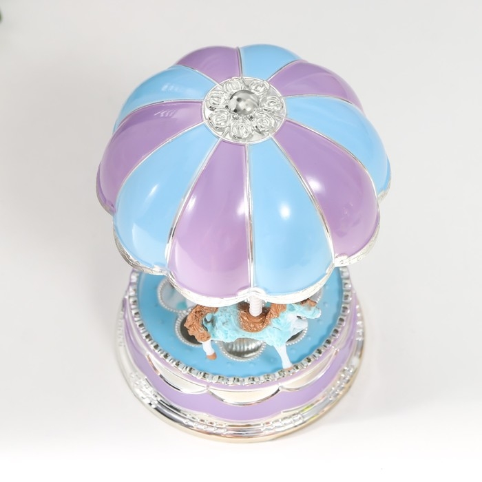 Сувенир музыкальный механический свет "Карусель - кони" голубая 10,5х10,5х15 см