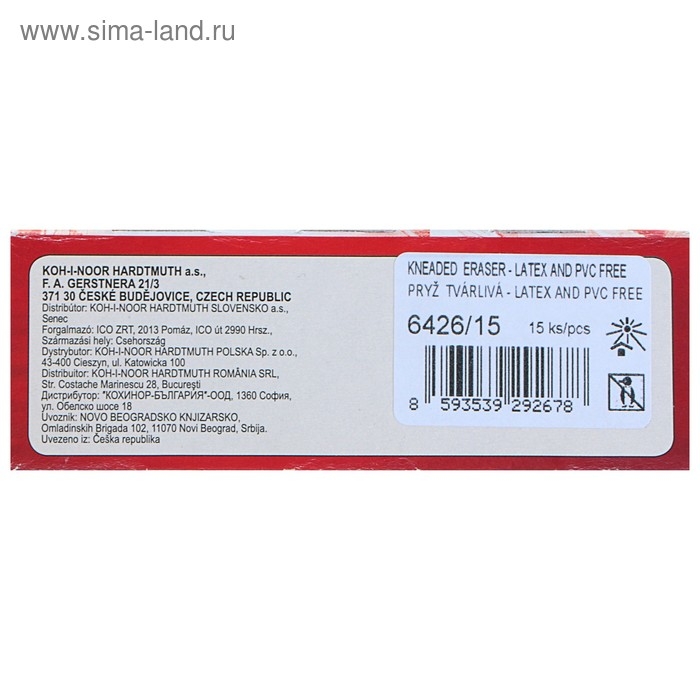 Ластик-клячка для растушевки Koh-I-Noor 6426/15 SUPER Extra soft, в коробочке, красный