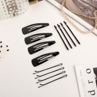 Невидимка для волос "Классика" (4 зажима, 12 (&plusmn; 2шт) невидимок 6 см) чёрный