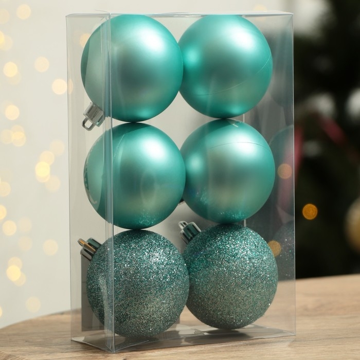 Шары ёлочные новогодние &laquo;Тепла и уюта!&raquo;, на Новый год, пластик, d=6, 6 шт., цвет голубой с белым