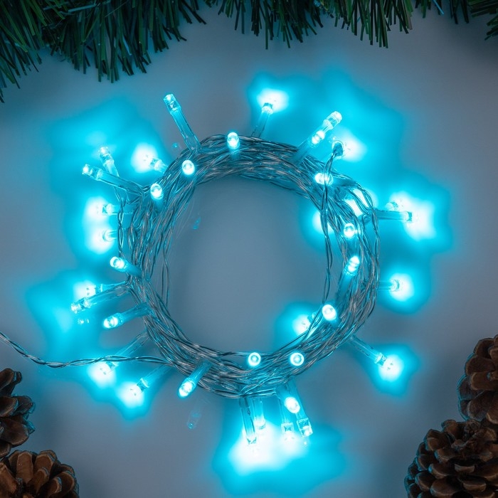 Гирлянда &laquo;Нить&raquo; 4 м, IP20, прозрачная нить, 40 LED, 2 режима, батарейки AAх3 (нет в комплекте), свечение аквамарин