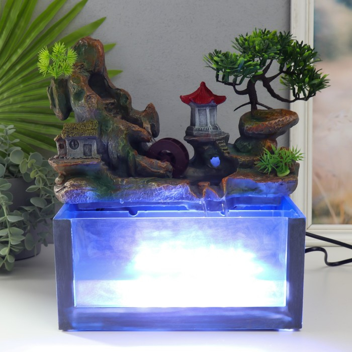 Фонтан настольный от сети, подсветка + аквариум Фонтан настольный от сети, подсветка + аквариум "Пагода на вершине" 32х21х30 см