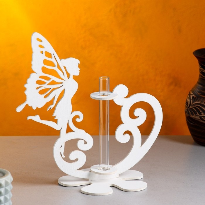 Кашпо деревянное 13.5&times;13&times;24 см с 1 колбой "Фея", белый Дарим Красиво