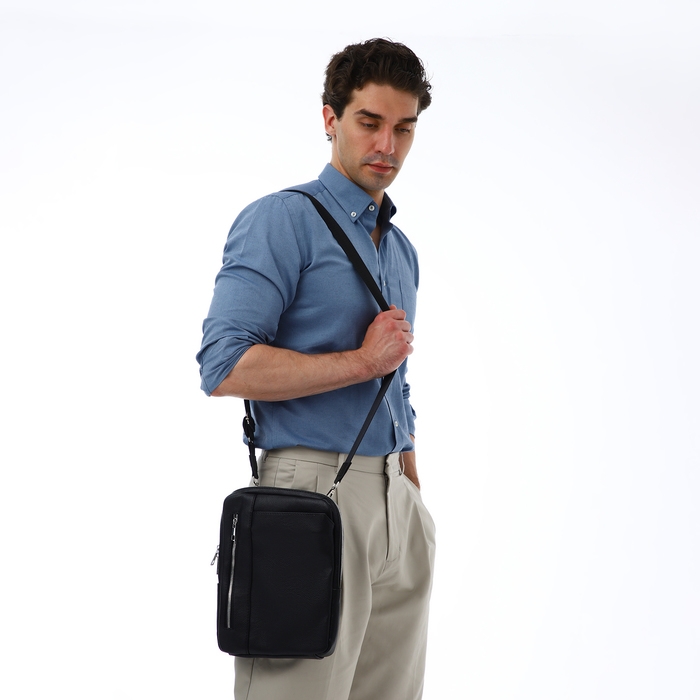 Сумка мужская через плечо TEXTURA, искусственная кожа, цвет чёрный