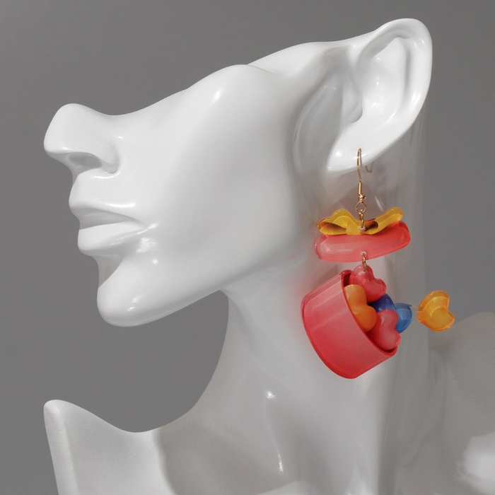 Серьги &laquo;Сердца&raquo; коробочки, цветные в золоте