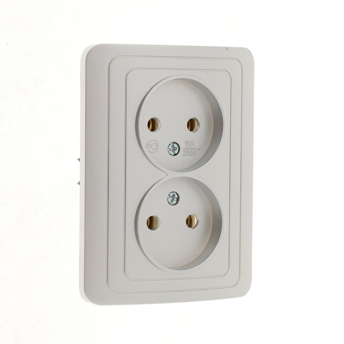 Розетка двухместная Luazon Lighting "Орион", 10 А, скрытая, без з/к, серебристая