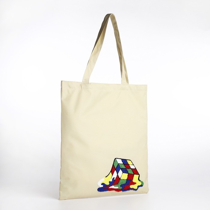 Шопер текстильный с вышивкой &laquo;Кубик&raquo; , 40х35 см, бежевый цвет
