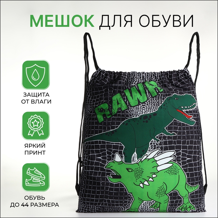 Мешок для обуви на шнурке, цвет чёрный/зелёный Мешок для обуви на шнурке, цвет чёрный/зелёный