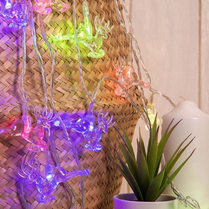 Гирлянда &laquo;Нить&raquo; 5 м с насадками &laquo;Олени&raquo;, IP20, прозрачная нить, 20 LED, свечение мульти (RG/RB), мигание, 220 В