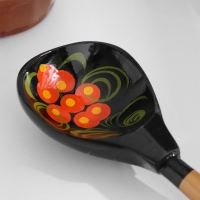 Ложка деревянная &laquo;Чернушка&raquo;, полубаская, хохлома