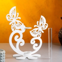 Кашпо деревянное 13.5&times;13&times;26.5 см с 1 колбой "Бабочки", белый Дарим Красиво