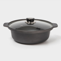 Жаровня чугунная &laquo;Биргер&raquo;, 1,5 л, d=24 см, стеклянная крышка, цвет чёрный