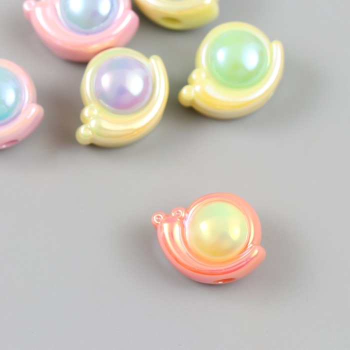 Бусина для творчества пластик "Улитка" набор 6 шт. цветная с перламутром МИКС 1,4х1,8 см