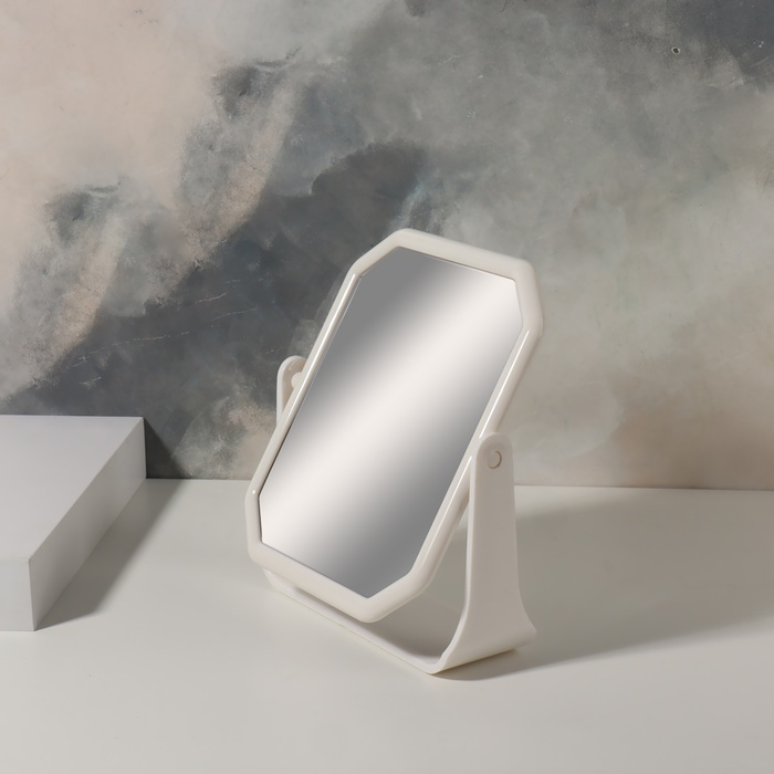 Зеркало на подставке, двустороннее, зеркальная поверхность 13,5 × 16 см, цвет белый Зеркало на подставке, двустороннее, зеркальная поверхность 13,5 × 16 см, цвет белый