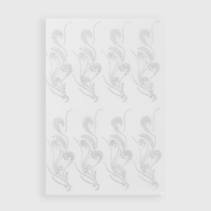 Термоаппликация из страз &laquo;Узор&raquo;, 15 &times; 5,5 см, 8 шт на листе, цвет белый