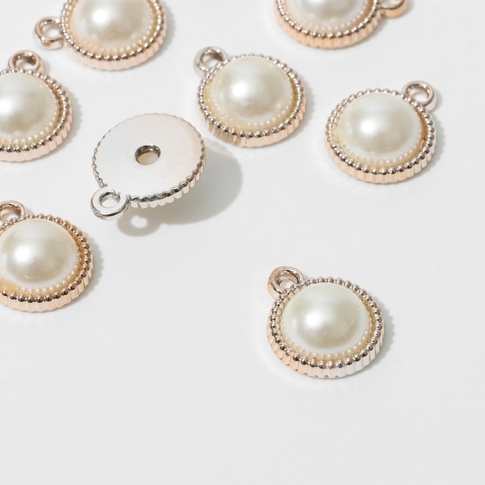 Подвеска &laquo;Жемчуг&raquo; круг 1,8&times;1,5&times;0,7 см, (набор 10 шт.), цвет белый в золоте