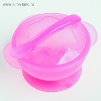 Набор детской посуды, 3 предмета: миска на присоске 330 мл, крышка, ложка, от 5 мес., цвета МИКС Набор детской посуды, 3 предмета: миска на присоске 330 мл, крышка, ложка, от 5 мес., цвета МИКС