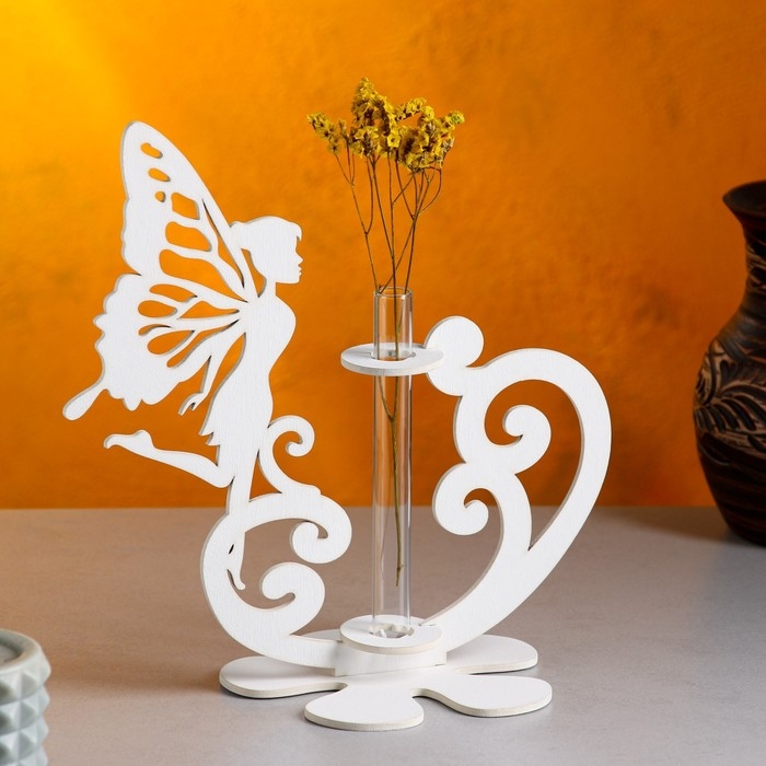 Кашпо деревянное 13.5&times;13&times;24 см с 1 колбой "Фея", белый Дарим Красиво