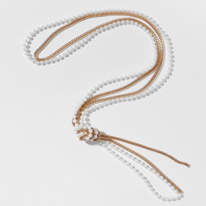 Бусы 2 нити &laquo;Трансформер&raquo; (несколько способов носки), жемчужные, цвет бело-золотой ,118см