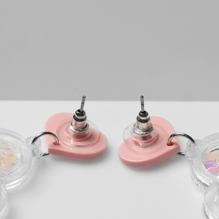 Серьги акрил &laquo;Сердечко&raquo; конфетти, цвет розовый