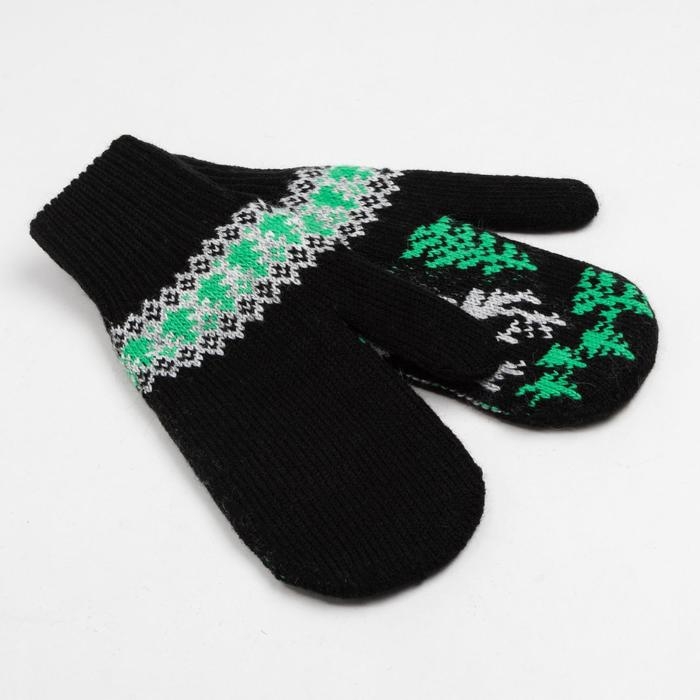 Новый год. Варежки женские, цвет чёрный, размер 18 Новый год. Варежки женские, цвет чёрный, размер 18