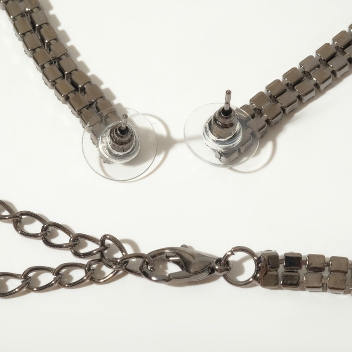 Набор 2 предмета: серьги, колье &laquo;Лёд&raquo; дорожка мелкая, цвет белый в серебре, 30 см