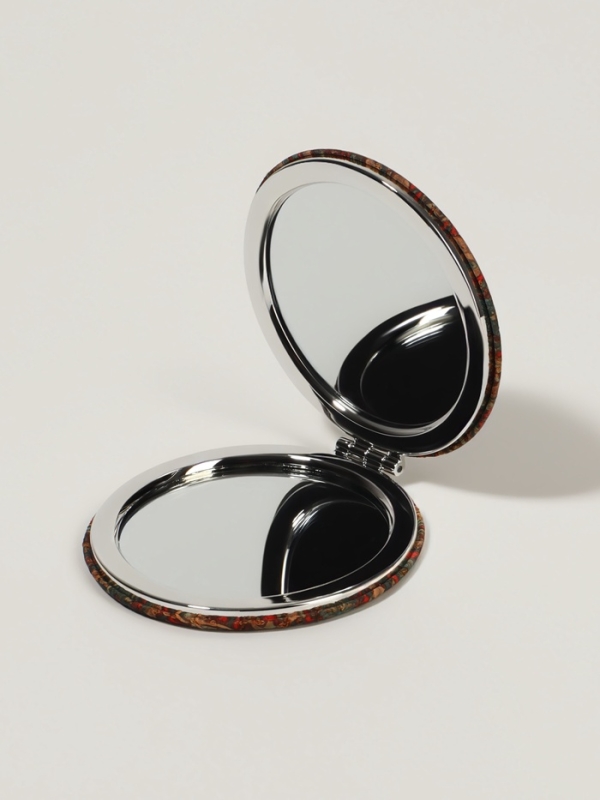 Зеркало складное &laquo;Орнамент&raquo;, d = 7,2 см, с увеличением, цвет коричневый/оранжевый