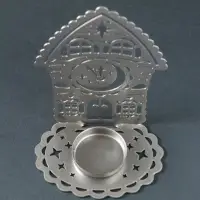 Подсвечник новогодний "Домик с часами" серебряный 6,7х10х13,5 см